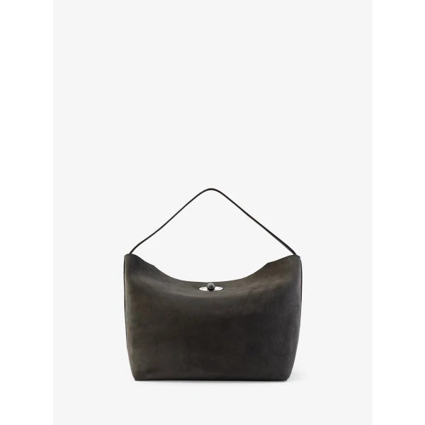Christopher Esber Turnlock Suede Shoulder Bag in Ash | Shoulder & Crossbody Bags | Coveti
