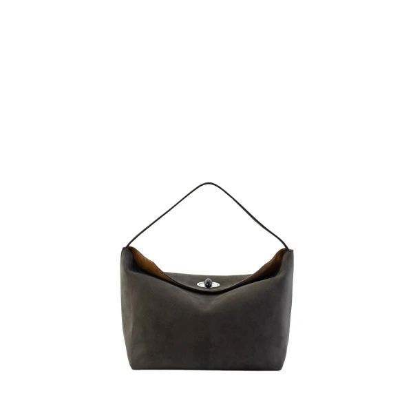 Christopher Esber Turnlock Suede Shoulder Bag in Ash | Shoulder & Crossbody Bags | Coveti