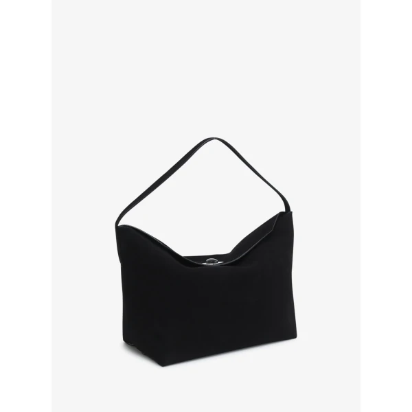 Christopher Esber Turnlock Suede Shoulder Bag in Black | Shoulder & Crossbody Bags | Coveti
