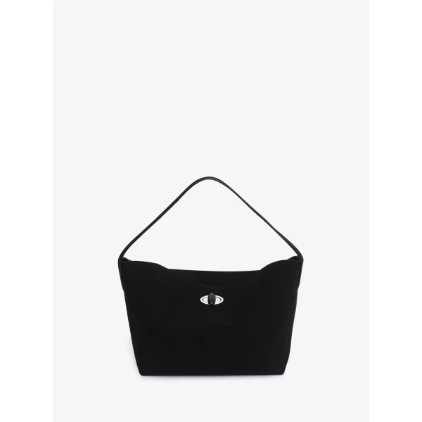 Christopher Esber Turnlock Suede Shoulder Bag in Black | Shoulder & Crossbody Bags | Coveti
