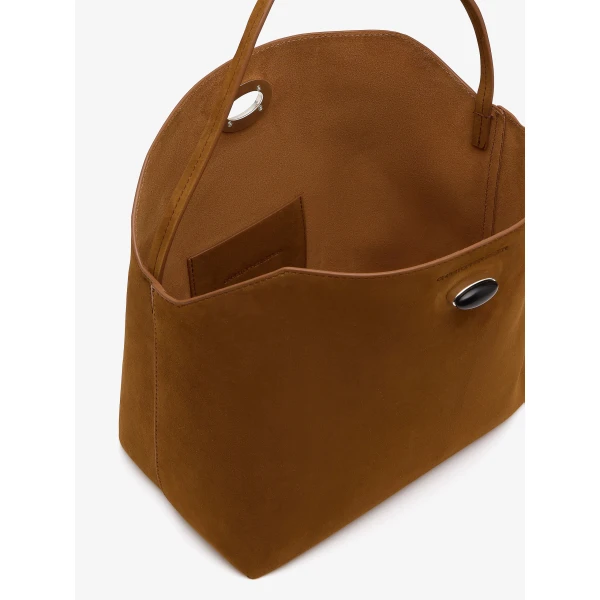 Christopher Esber Turnlock Suede Shoulder Bag in Russet | Shoulder & Crossbody Bags | Coveti