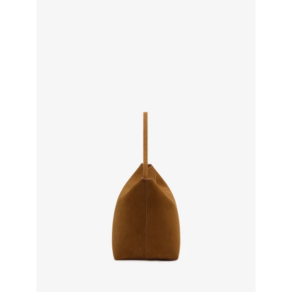 Christopher Esber Turnlock Suede Shoulder Bag in Russet | Shoulder & Crossbody Bags | Coveti