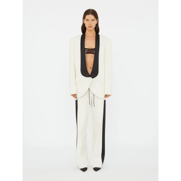 Christopher Esber Tuxedo Contrast Silk Blazer in White Black | Blazers | Coveti