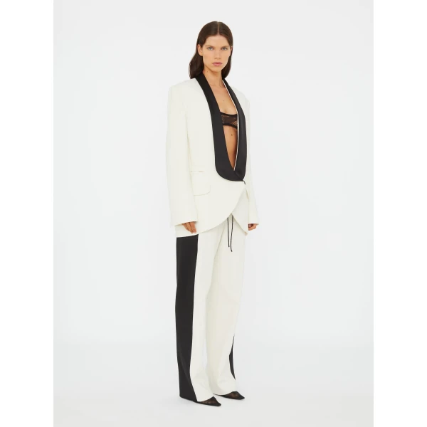 Christopher Esber Tuxedo Contrast Silk Blazer in White Black | Blazers | Coveti