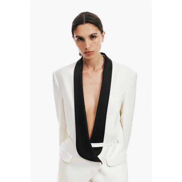 Christopher Esber Tuxedo Contrast Silk Blazer in White Black | Blazers | Coveti