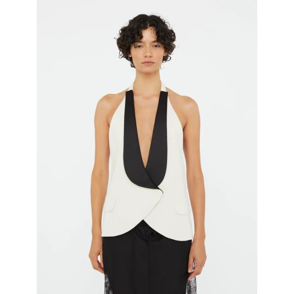 Christopher Esber Tuxedo Contrast Silk Vest in White Black | Vests | Coveti