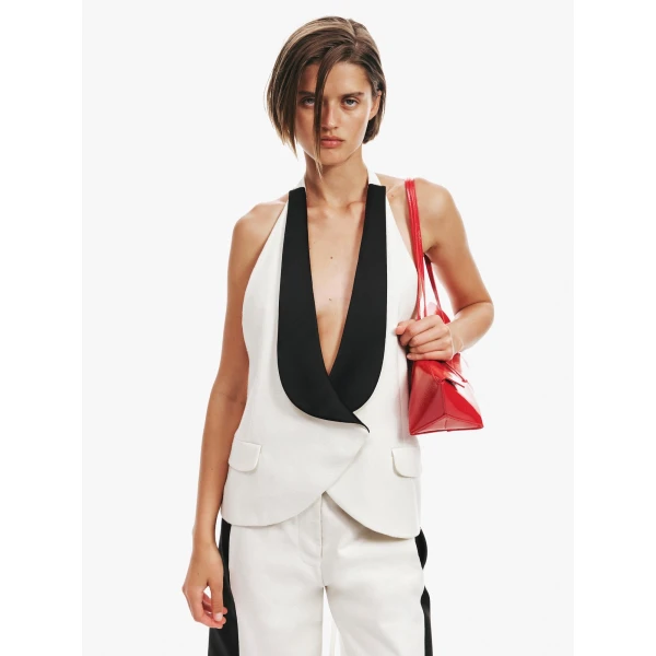 Christopher Esber Tuxedo Contrast Silk Vest in White Black | Vests | Coveti