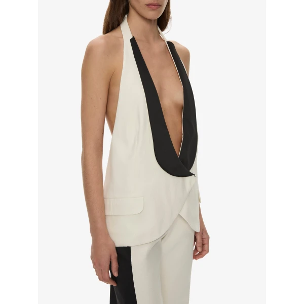 Christopher Esber Tuxedo Contrast Silk Vest in White Black | Vests | Coveti