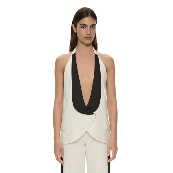 Tuxedo Contrast Silk Vest in White Black