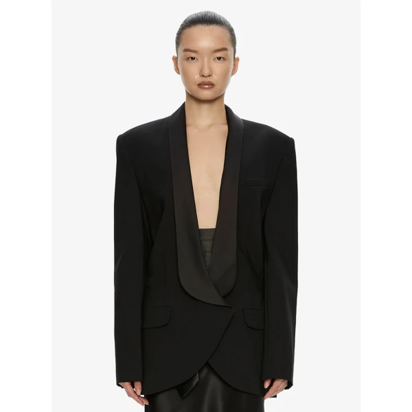 Christopher Esber Tuxedo Contrast Wool Blazer in Black | Blazers | Coveti