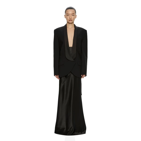 Tuxedo Contrast Wool Blazer in Black