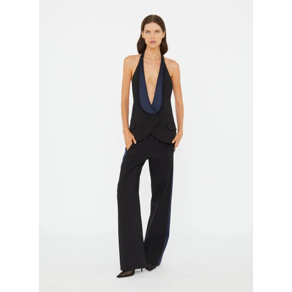 Christopher Esber Tuxedo Contrast Wool Trouser in Black Ink | Pants | Coveti