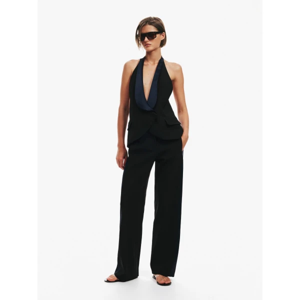 Christopher Esber Tuxedo Contrast Wool Trouser in Black Ink | Pants | Coveti