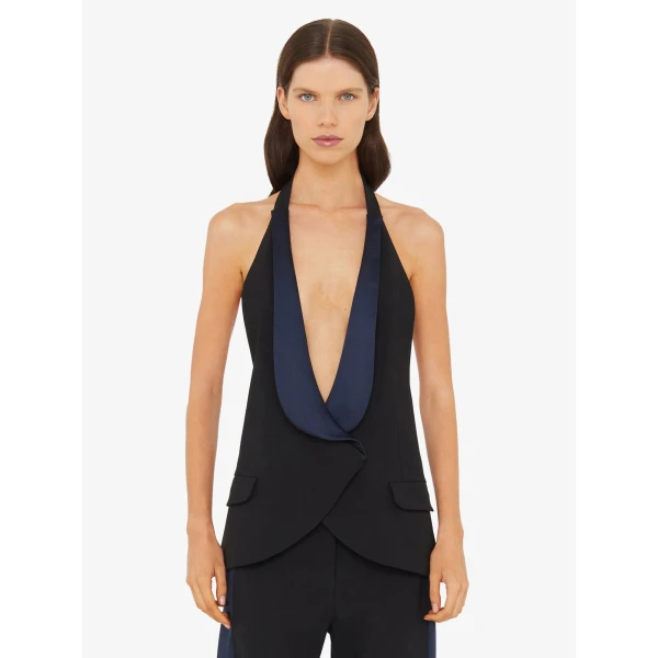 Christopher Esber Tuxedo Contrast Wool Vest in Black Ink | Vests | Coveti
