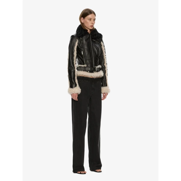 Christopher Esber Tyler Shearling Biker Jacket in Black Cream | Shearling Jackets | Coveti