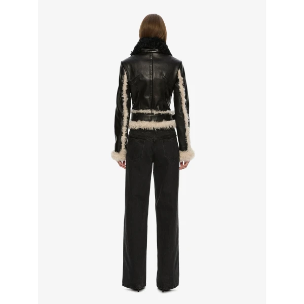 Christopher Esber Tyler Shearling Biker Jacket in Black Cream | Shearling Jackets | Coveti