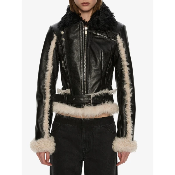 Christopher Esber Tyler Shearling Biker Jacket in Black Cream | Shearling Jackets | Coveti