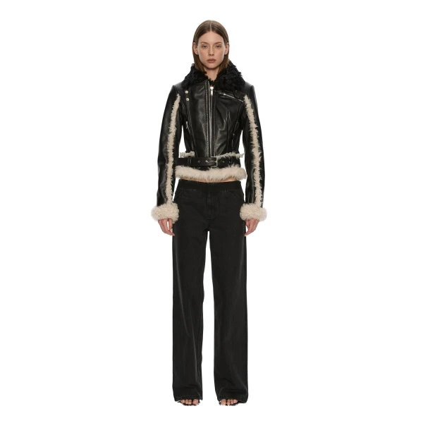 Christopher Esber Tyler Shearling Biker Jacket in Black Cream | Shearling Jackets | Coveti