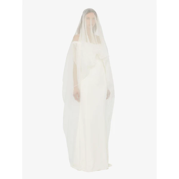 Christopher Esber Vapour Overlay Silk Gown in White | Evening Gowns | Coveti