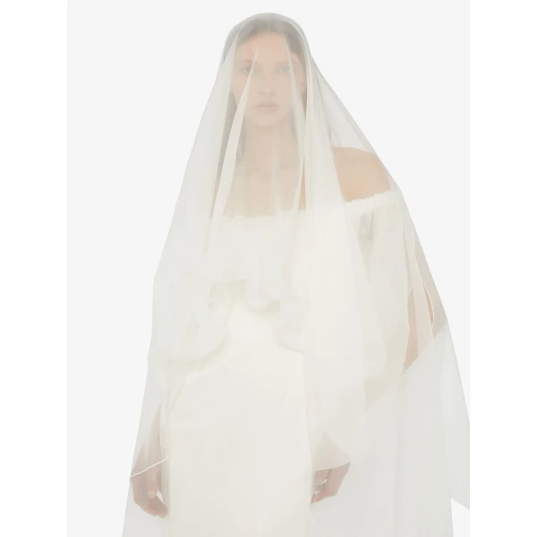 Christopher Esber Vapour Overlay Silk Gown in White | Evening Gowns | Coveti