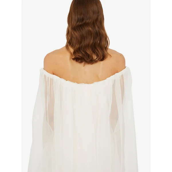 Christopher Esber Vapour Overlay Silk Gown in White | Evening Gowns | Coveti