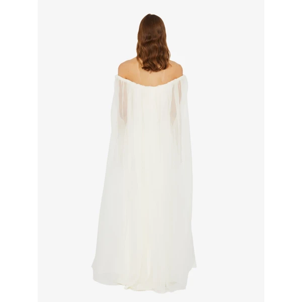 Christopher Esber Vapour Overlay Silk Gown in White | Evening Gowns | Coveti