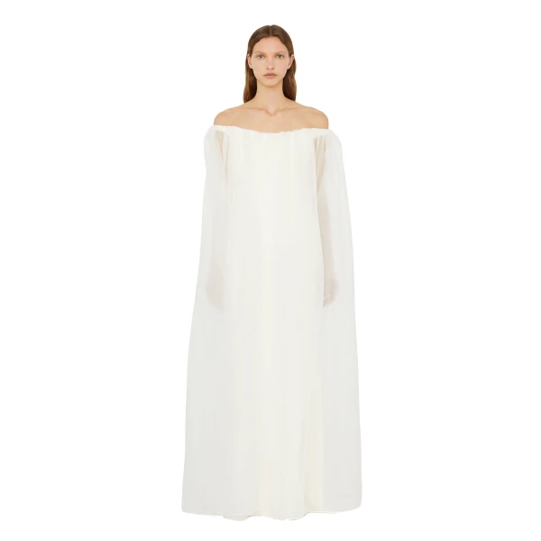 Vapour Overlay Silk Gown in White
