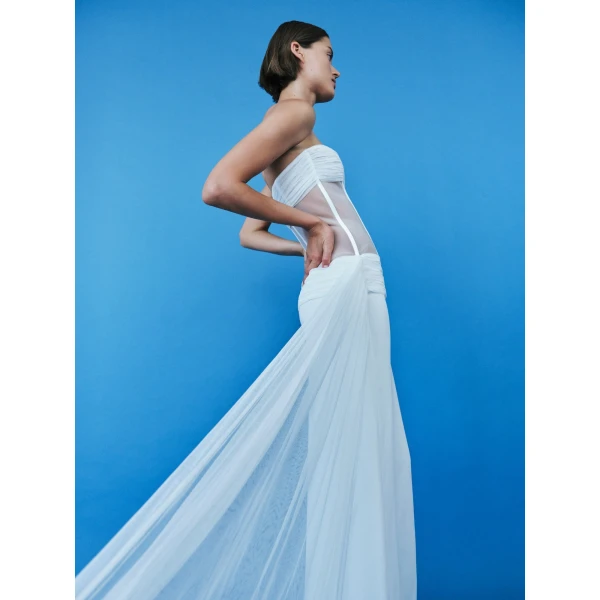 Christopher Esber Veiled Corset Dress in White | Maxi Dresses | Coveti