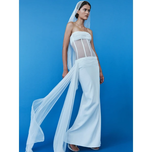 Christopher Esber Veiled Corset Dress in White | Maxi Dresses | Coveti