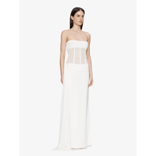 Christopher Esber Veiled Corset Dress in White | Maxi Dresses | Coveti