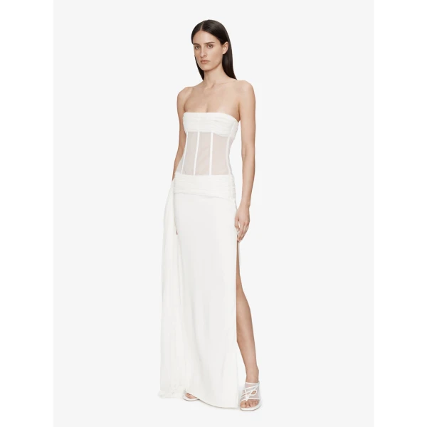 Christopher Esber Veiled Corset Dress in White | Maxi Dresses | Coveti