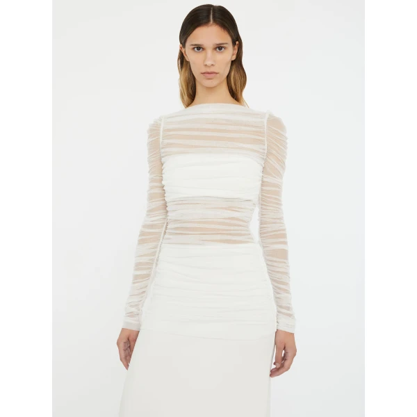 Christopher Esber Veiled Tulle Overlay Gown in White | Evening Gowns | Coveti