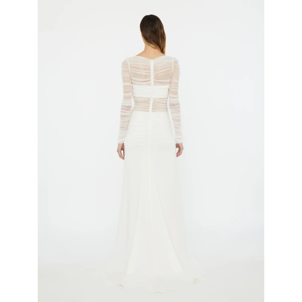 Christopher Esber Veiled Tulle Overlay Gown in White | Evening Gowns | Coveti