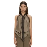 Christopher Esber Vera Split Lace Handkerchief Top in Light Umber | Tops | Coveti