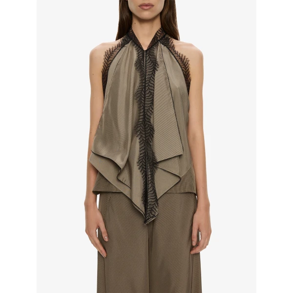 Christopher Esber Vera Split Lace Handkerchief Top in Light Umber | Tops | Coveti