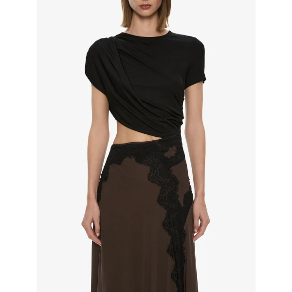 Christopher Esber Verve Twisted Tee Dress in Husk Black | Midi Dresses | Coveti