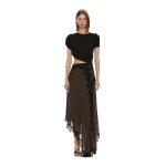 Christopher Esber Verve Twisted Tee Dress in Husk Black | Midi Dresses | Coveti