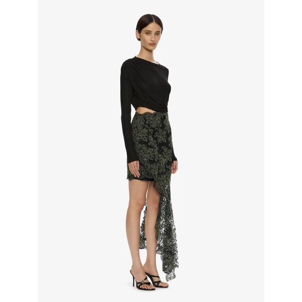 Christopher Esber Verve Twisted Tee Lace Long Sleeve Dress in Fennel Black | Dresses | Coveti