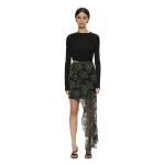 Christopher Esber Verve Twisted Tee Lace Long Sleeve Dress in Fennel Black | Dresses | Coveti