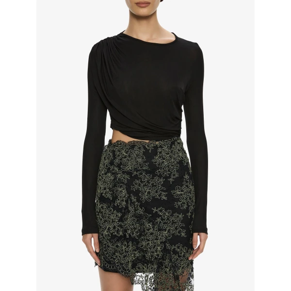 Christopher Esber Verve Twisted Tee Lace Long Sleeve Dress in Fennel Black | Dresses | Coveti