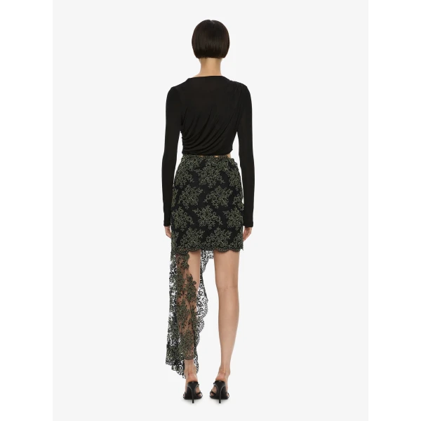 Christopher Esber Verve Twisted Tee Lace Long Sleeve Dress in Fennel Black | Dresses | Coveti