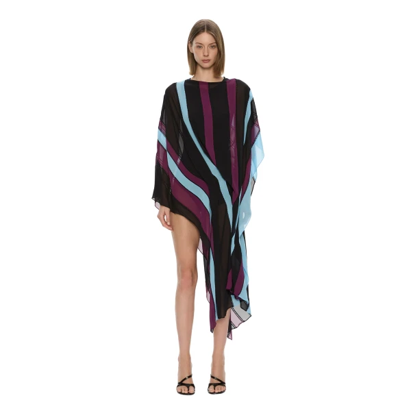 Christopher Esber Vin Panelled Picot Silk Drape Dress in Powder Blue Plum | Dresses | Coveti