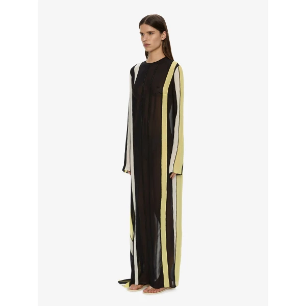 Christopher Esber Vin Panelled Picot Silk Long Sleeve Dress in Targa Yellow Black | Maxi Dresses | Coveti