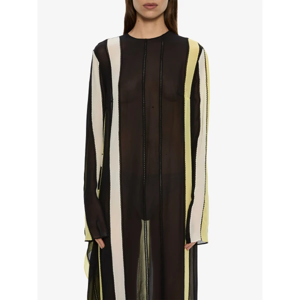 Christopher Esber Vin Panelled Picot Silk Long Sleeve Dress in Targa Yellow Black | Maxi Dresses | Coveti