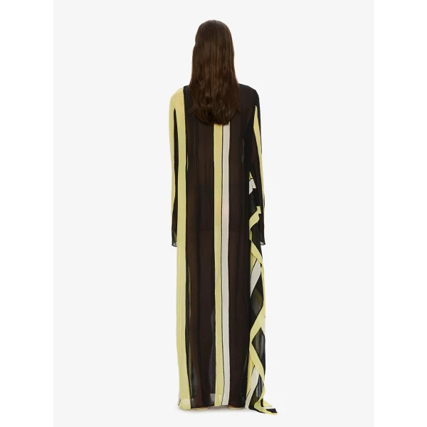Christopher Esber Vin Panelled Picot Silk Long Sleeve Dress in Targa Yellow Black | Maxi Dresses | Coveti