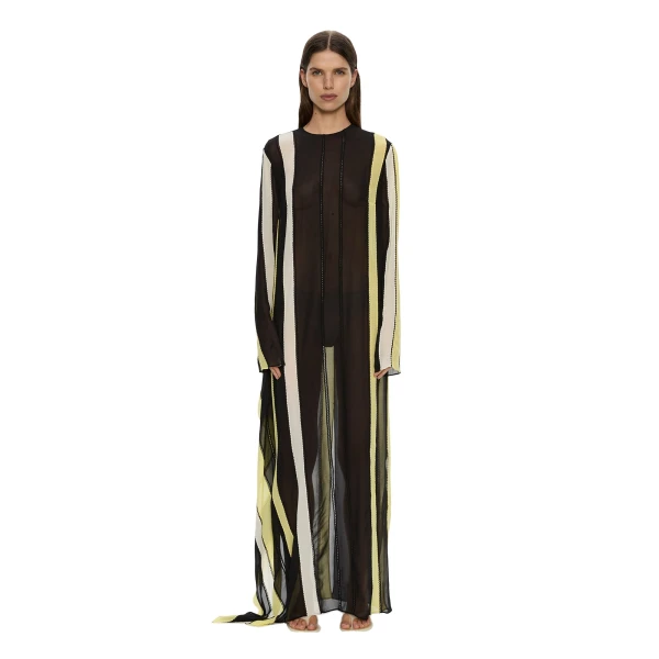 Vin Panelled Picot Silk Long Sleeve Dress in Targa Yellow Black