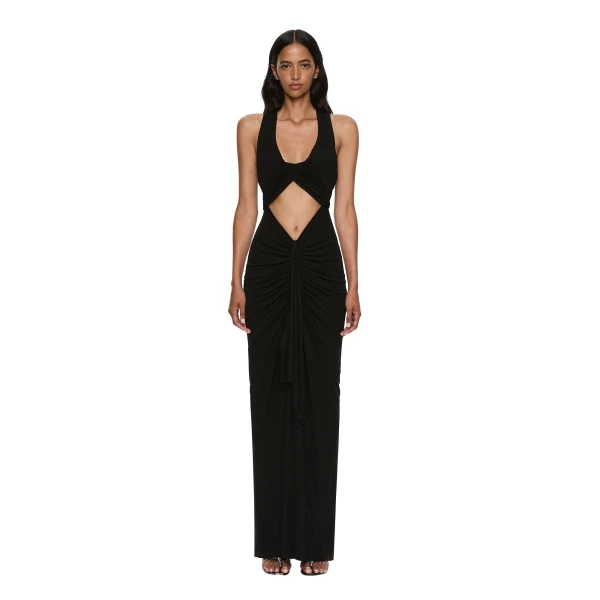 Vivenda Drape Front Dress in Black