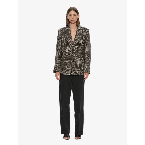 Christopher Esber Warped Herringbone Peacoat in Charcoal White | Coats | Coveti