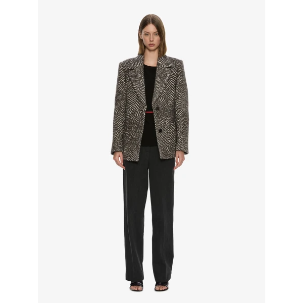 Christopher Esber Warped Herringbone Peacoat in Charcoal White | Coats | Coveti