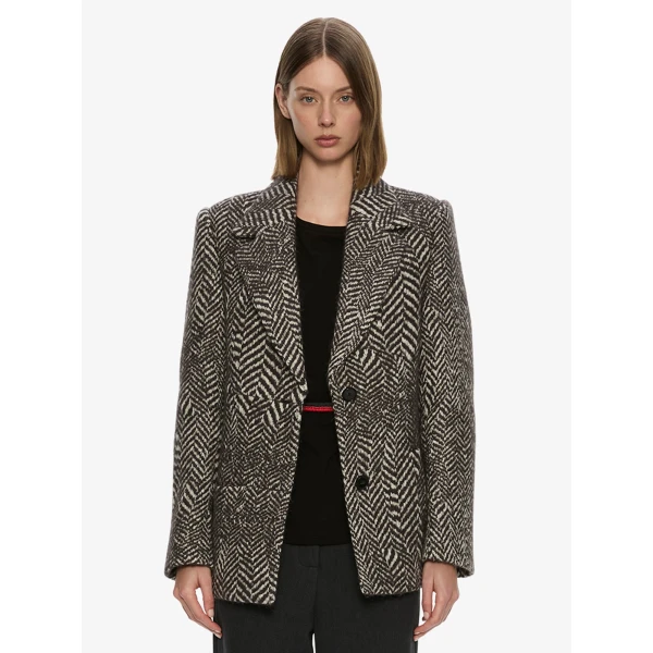 Christopher Esber Warped Herringbone Peacoat in Charcoal White | Coats | Coveti